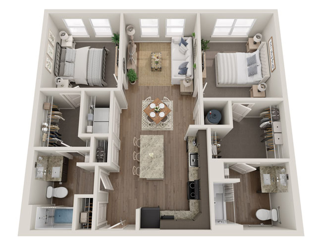 Floor Plan For Two Bedroom  964 SQ. FT